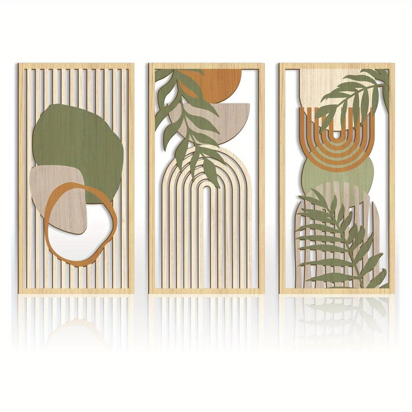 3PCS Sage Green Geometric Wood Wall Art – Modern Abstract Decor