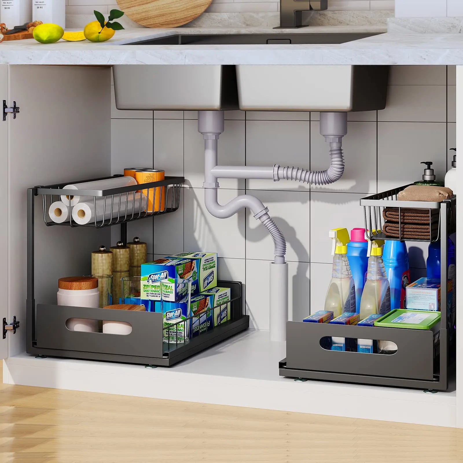 2-Tier Under Sink Sliding Cabinet Organizer Drawer