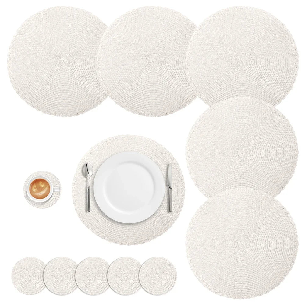 6PCS Braided Placemats & Coasters – Washable Heat-Resistant Table Set