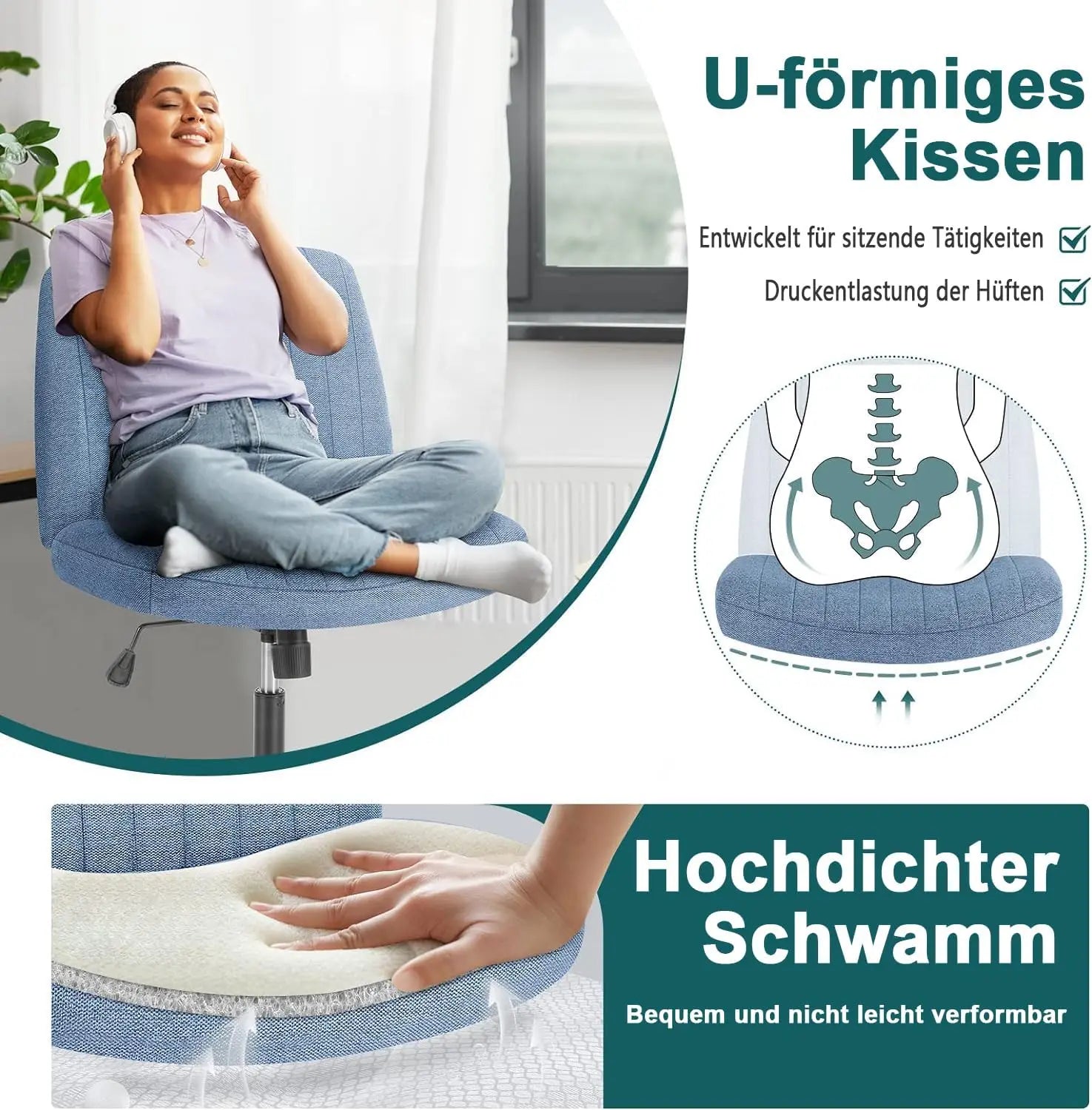 Criss-Cross Leg Office Chair – Armless Adjustable Swivel Seat