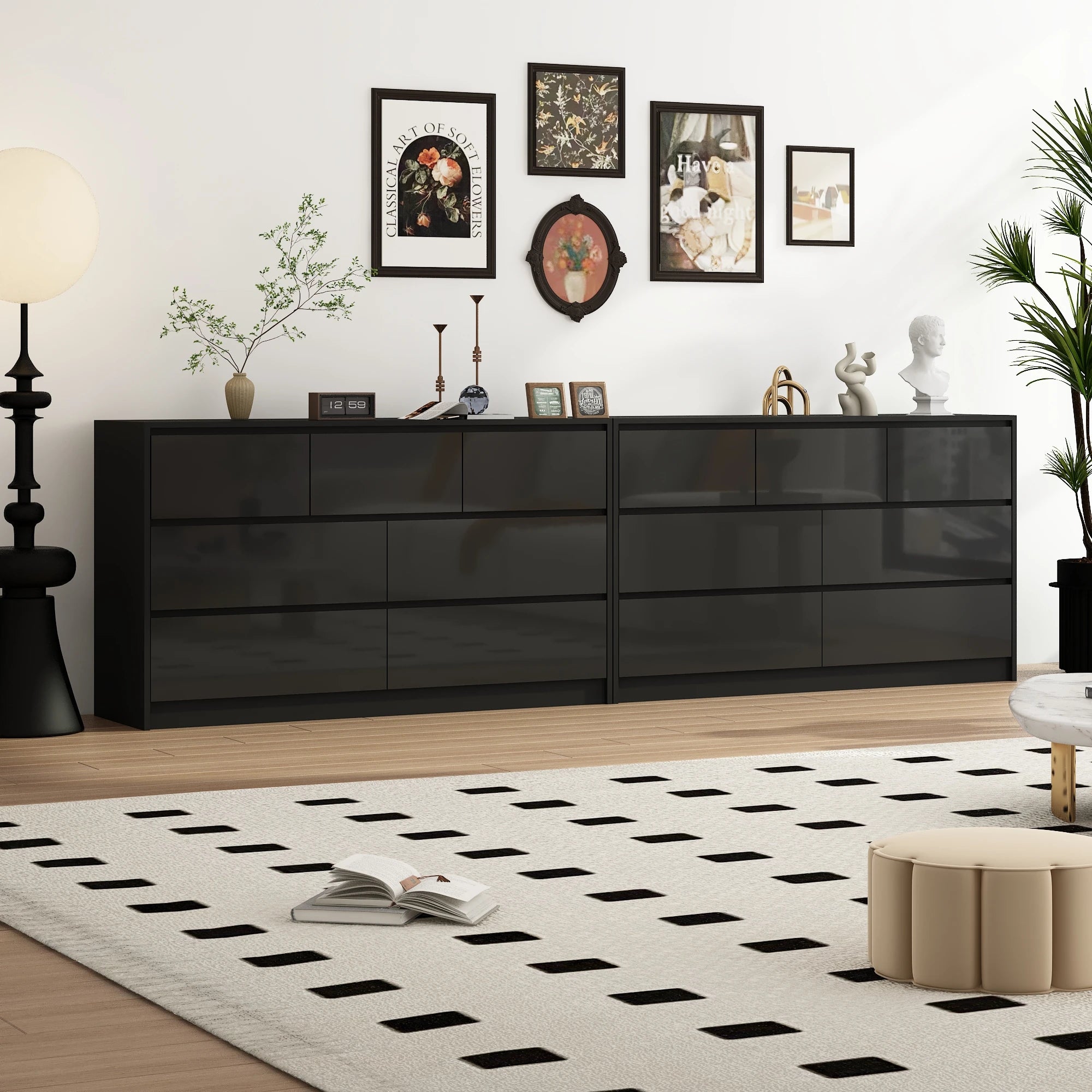 55" Modern 7-Drawer Dresser with High Gloss Finish