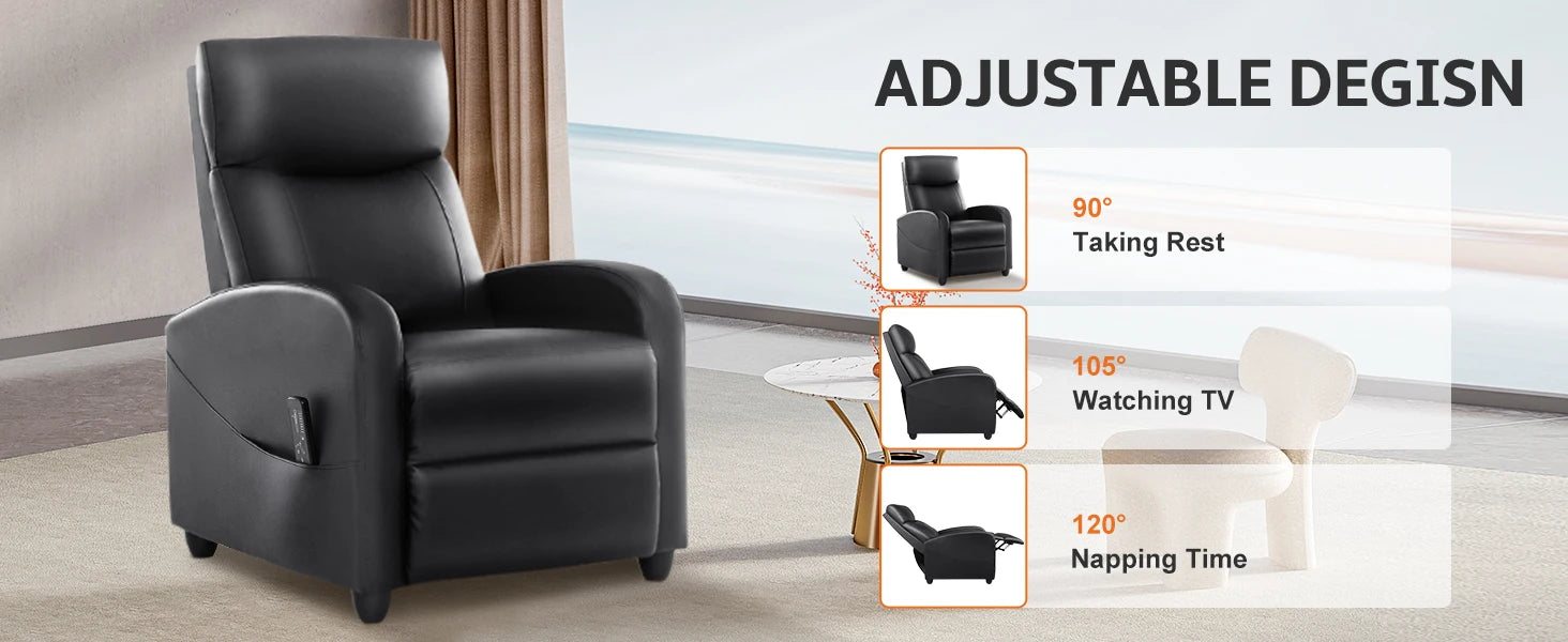 JHK Recliner Massage Chair – Adjustable Fabric Sofa with Lumbar Support