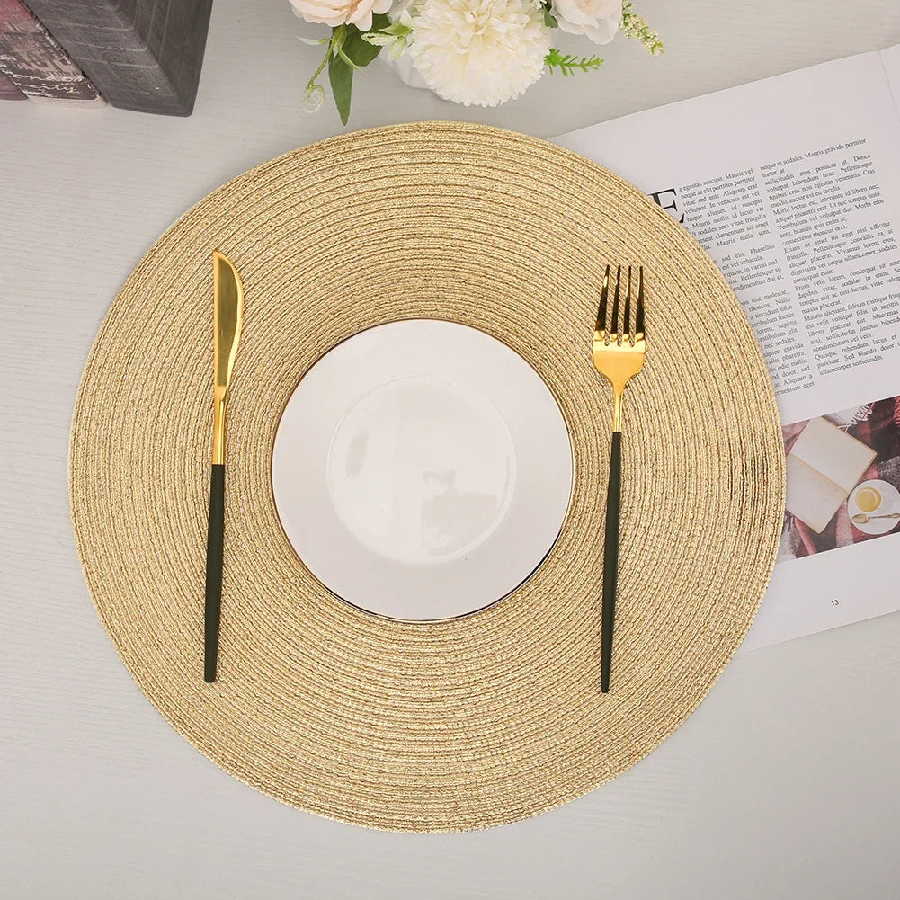 6PCS Round Table Mat & Coaster Set – Non-Slip Ramie Dining Placemats