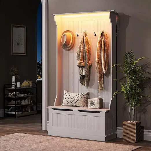 3-in-1 Hall Tree – LED Coat Rack with Shoe Storage & Bench