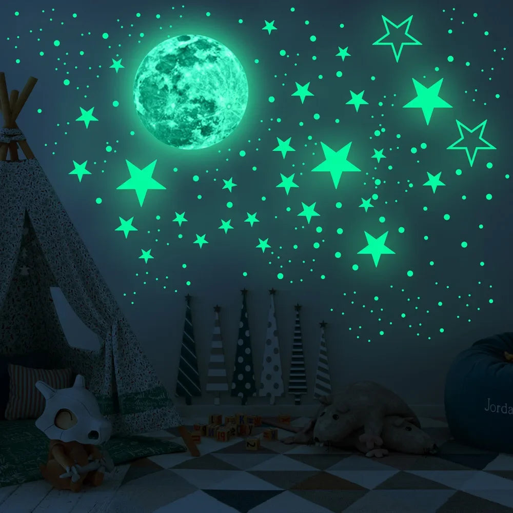 Glow-in-the-Dark Moon & Stars Wall Stickers – Kids Bedroom Decals