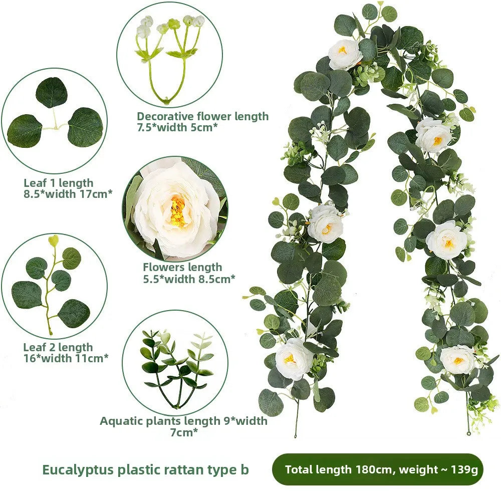 70.8" Faux Eucalyptus Garland with White Flowers – Home & Holiday Decor