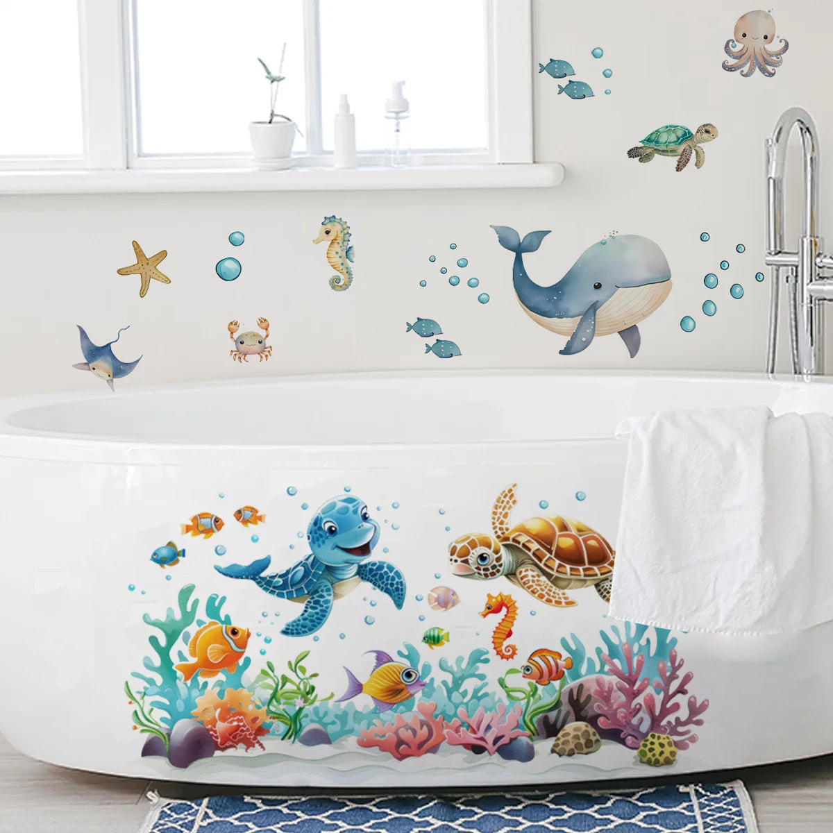 Watercolor Marine Animal Wall Stickers – Whale & Turtle Nursery Decals