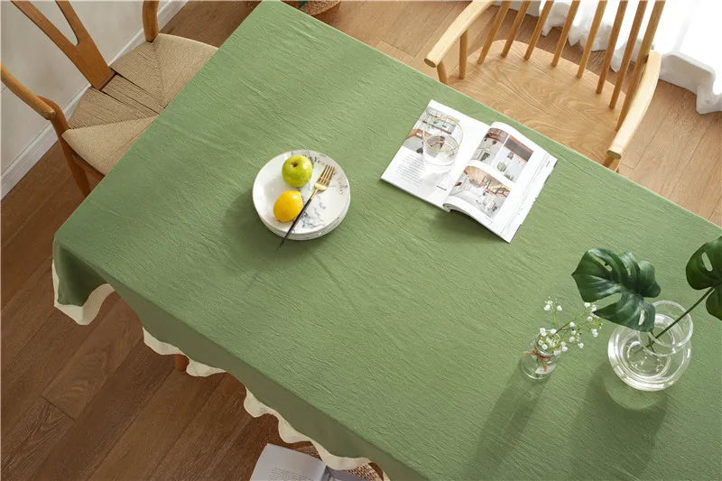 100% Cotton Washable Tablecloth – Elegant Flounce Stitching for Wedding, Party, Dining & Banquet Decoration