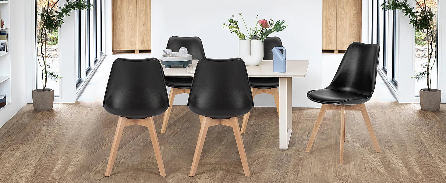 Set of 4 PU Leather Dining Chairs with Wooden Legs