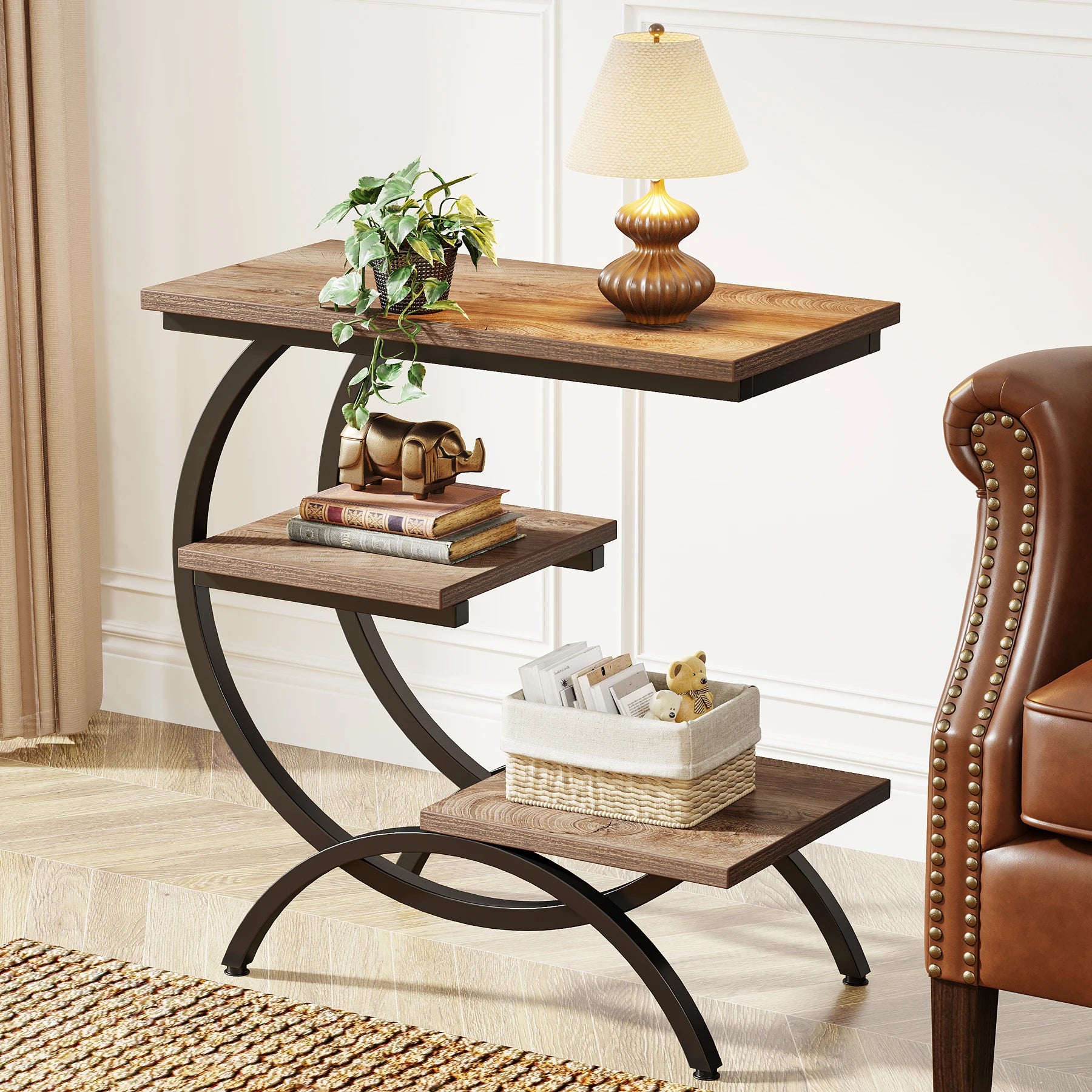 Tribesigns 3‑Tier C‑Shaped End Table