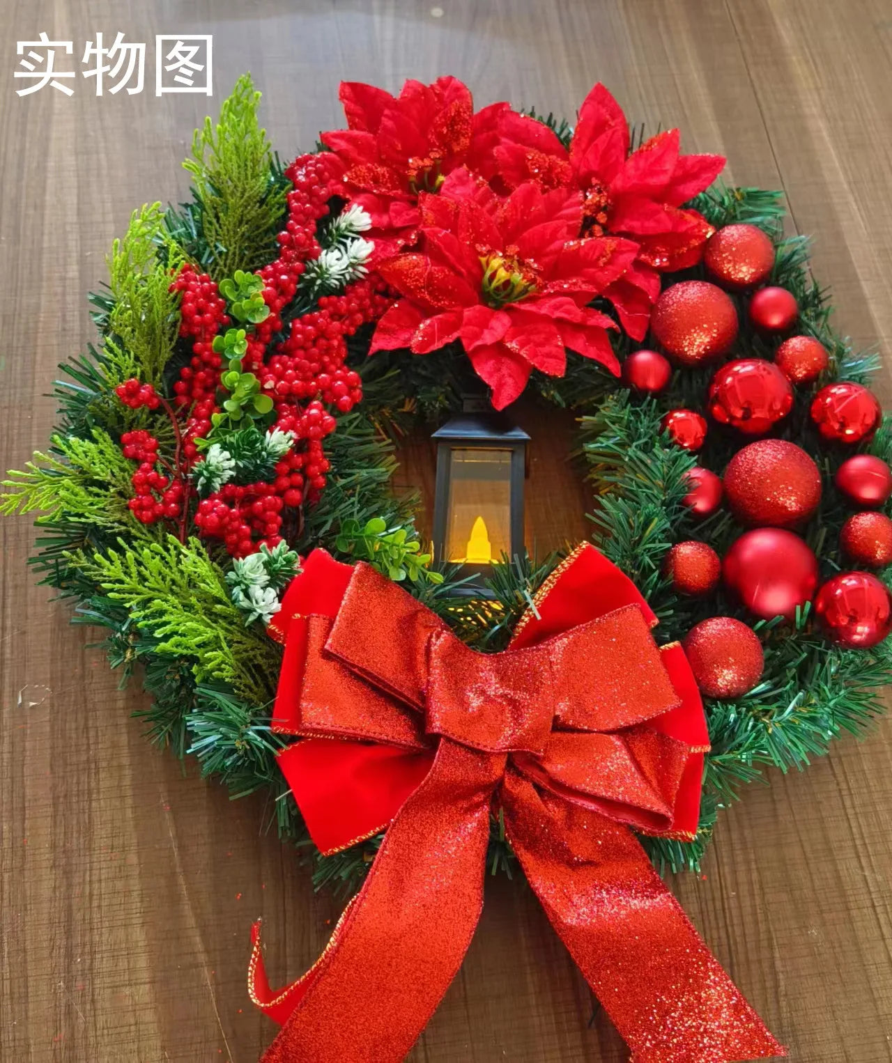 45cm Golden Christmas Wreath with Lights – Front Door & Wall Decor