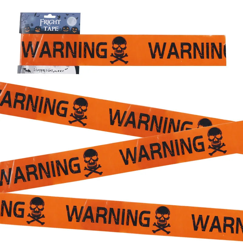 1PC Halloween Window Prop – Plastic Skull Head Warning Tape Sign for Party & Decoration