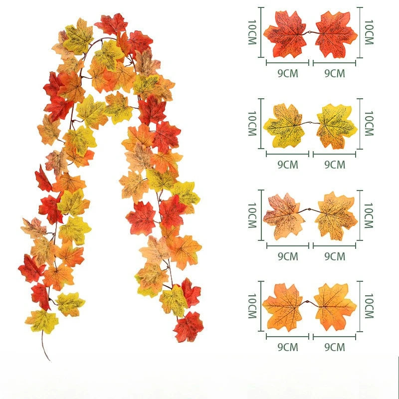 180CM Artificial Maple Leaf Garland – Autumn & Holiday Wall Decor