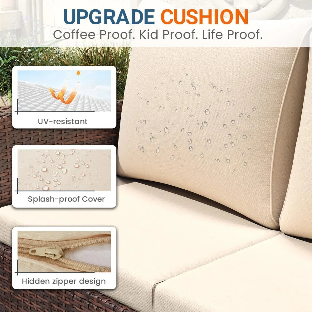 4-Piece Outdoor Wicker Patio Set – Brown Rattan Sofa with Cushions