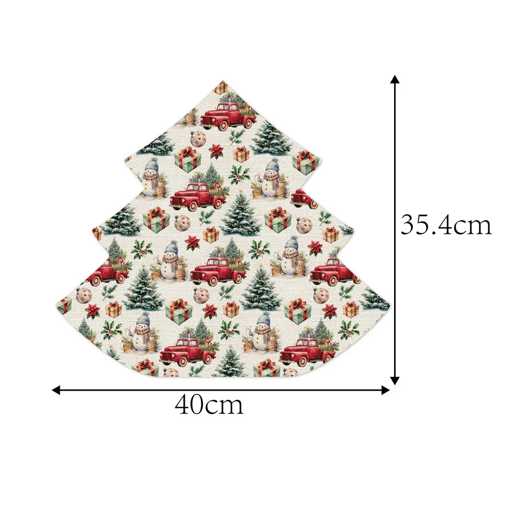 6/12/24PCS Red Christmas Placemats – Snowflake & Elk Table Decor
