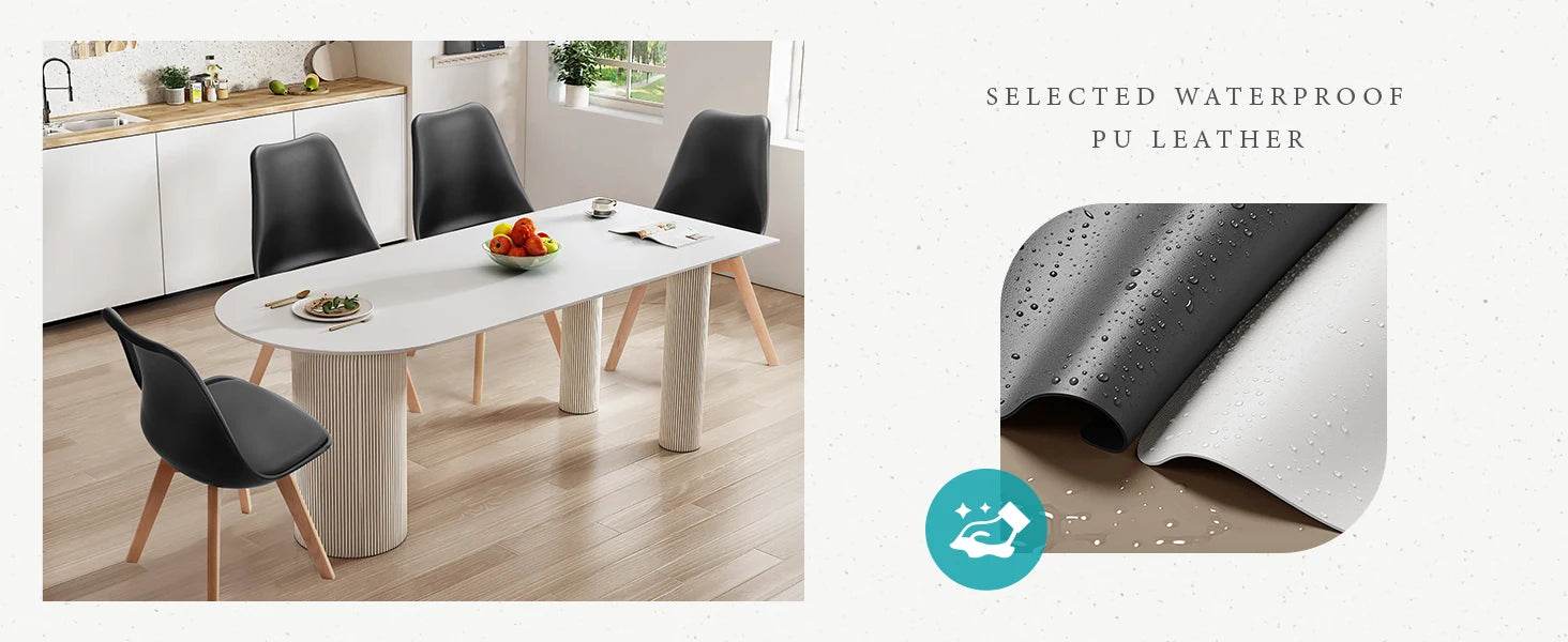 Set of 4 PU Leather Dining Chairs with Wooden Legs