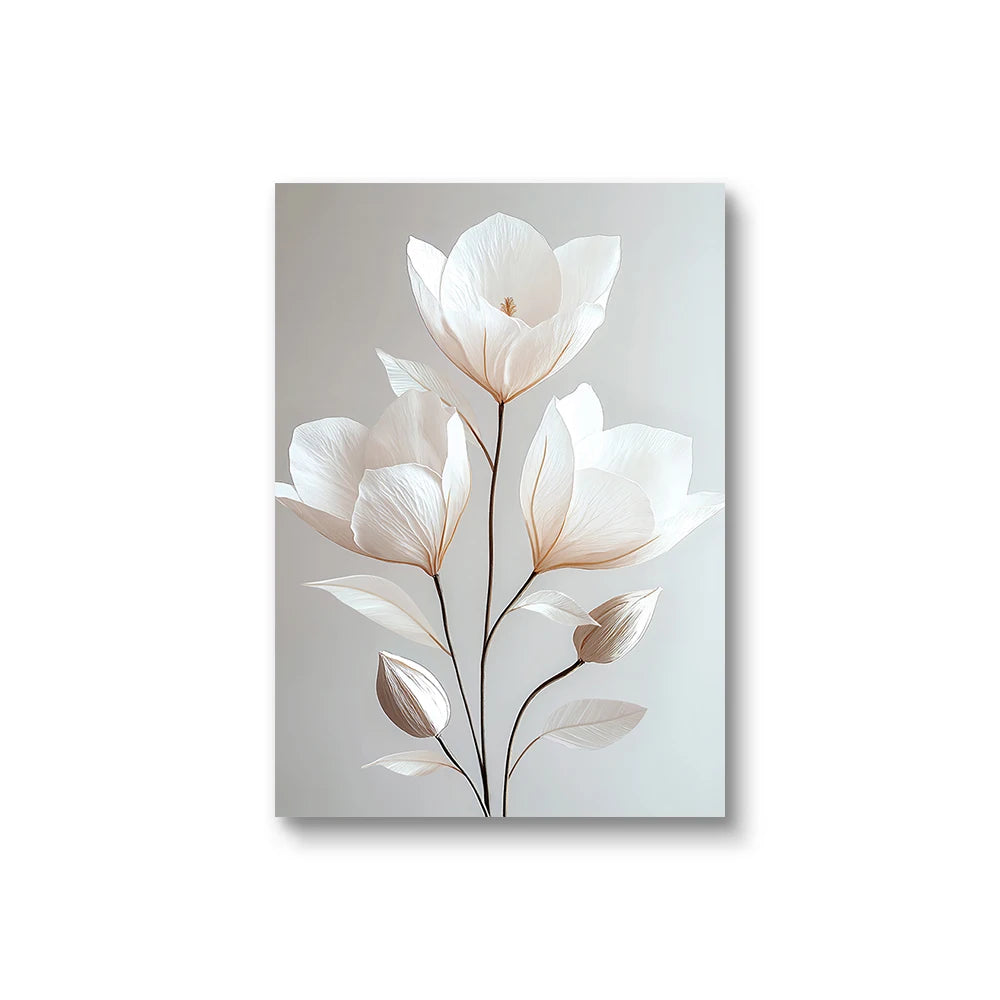 Nordic Beige Peony Canvas – Modern Floral Wall Art