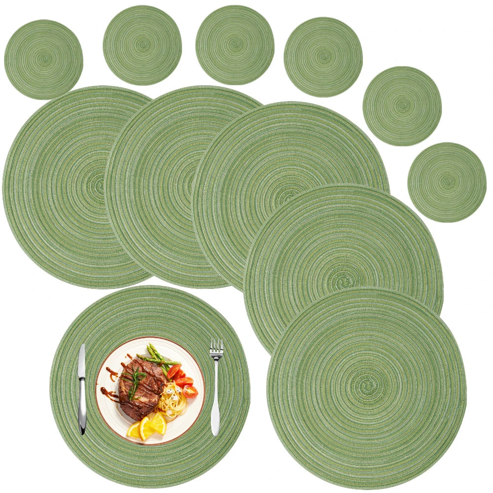 6PCS Round Table Mat & Coaster Set – Non-Slip Ramie Dining Placemats