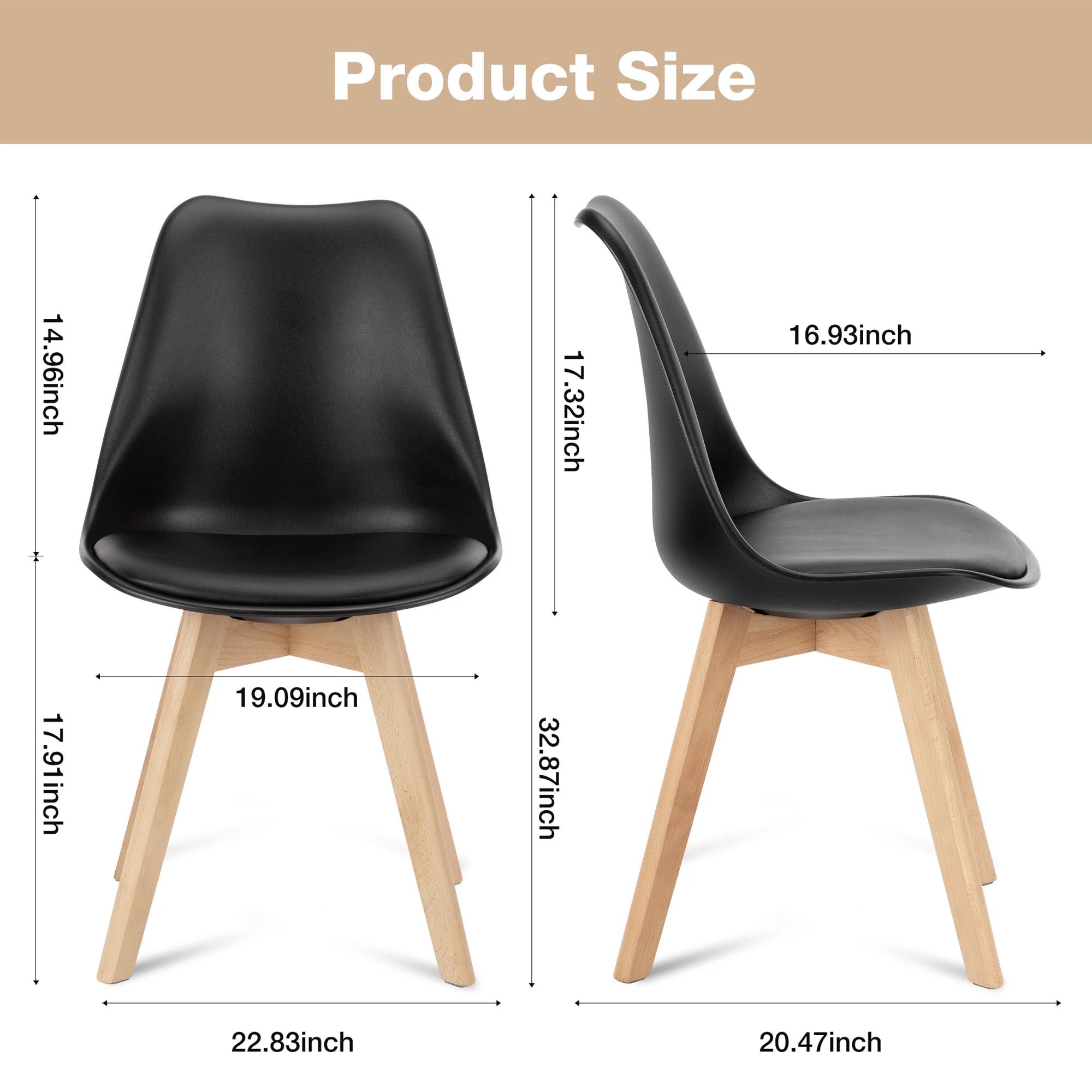 Set of 4 PU Leather Dining Chairs with Wooden Legs