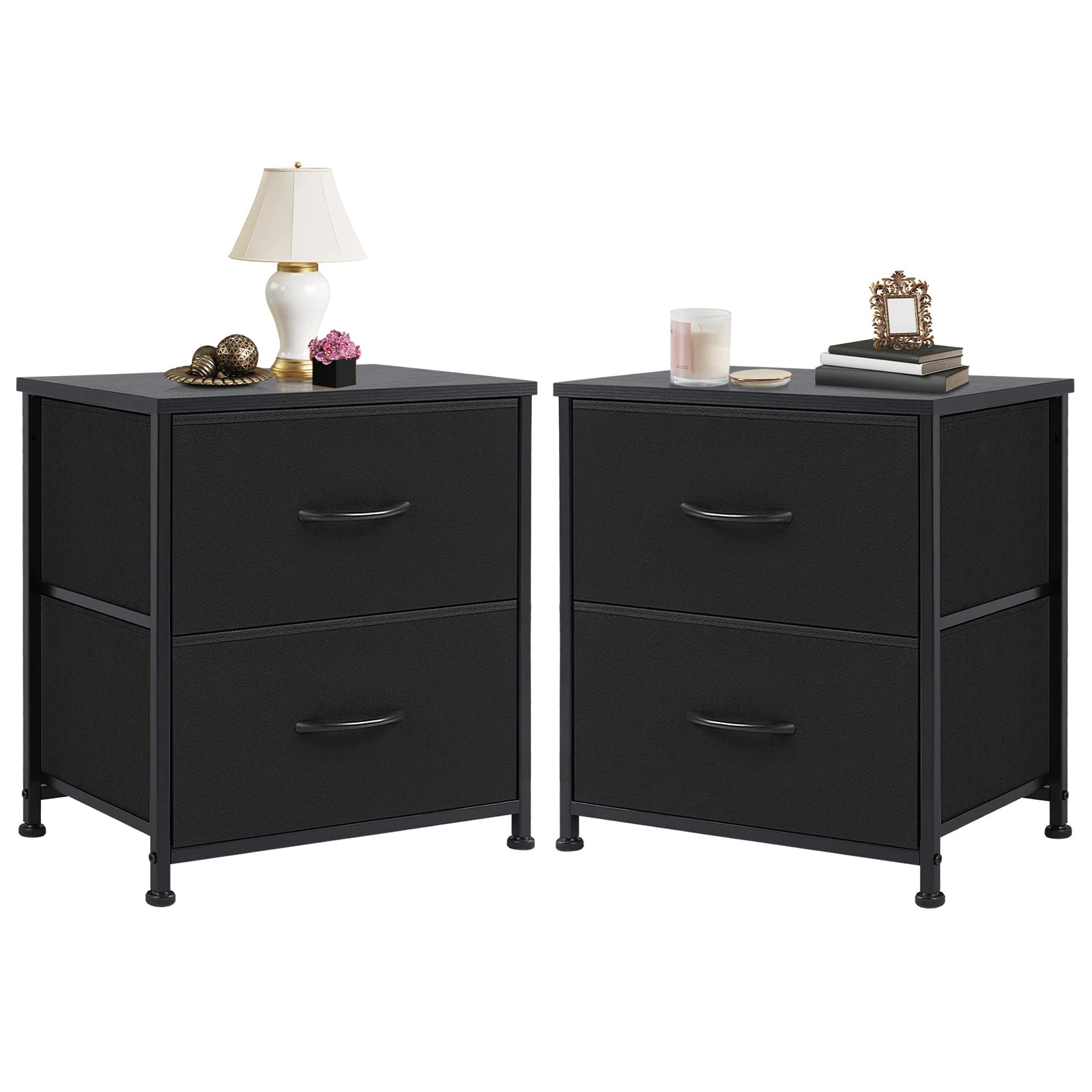 JHK Nightstand with 2 Fabric Drawers – Bedside & Coffee Table Storage Cabinet