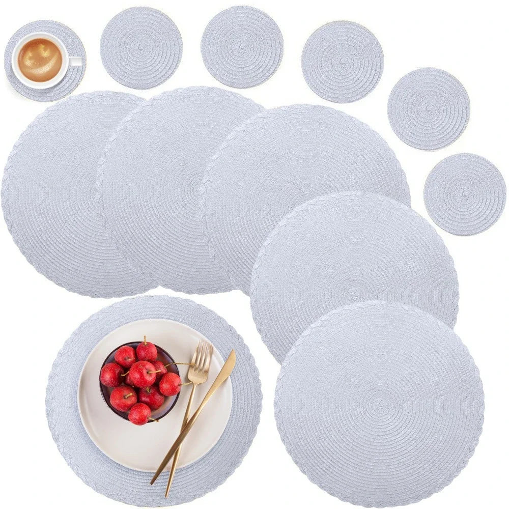 6PCS Round Table Mat & Coaster Set – Non-Slip Ramie Dining Placemats
