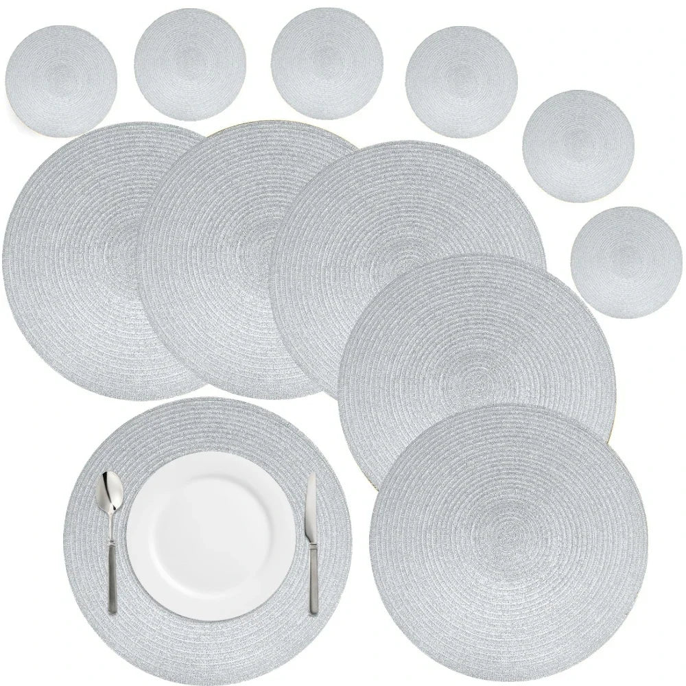 6PCS Round Table Mat & Coaster Set – Non-Slip Ramie Dining Placemats