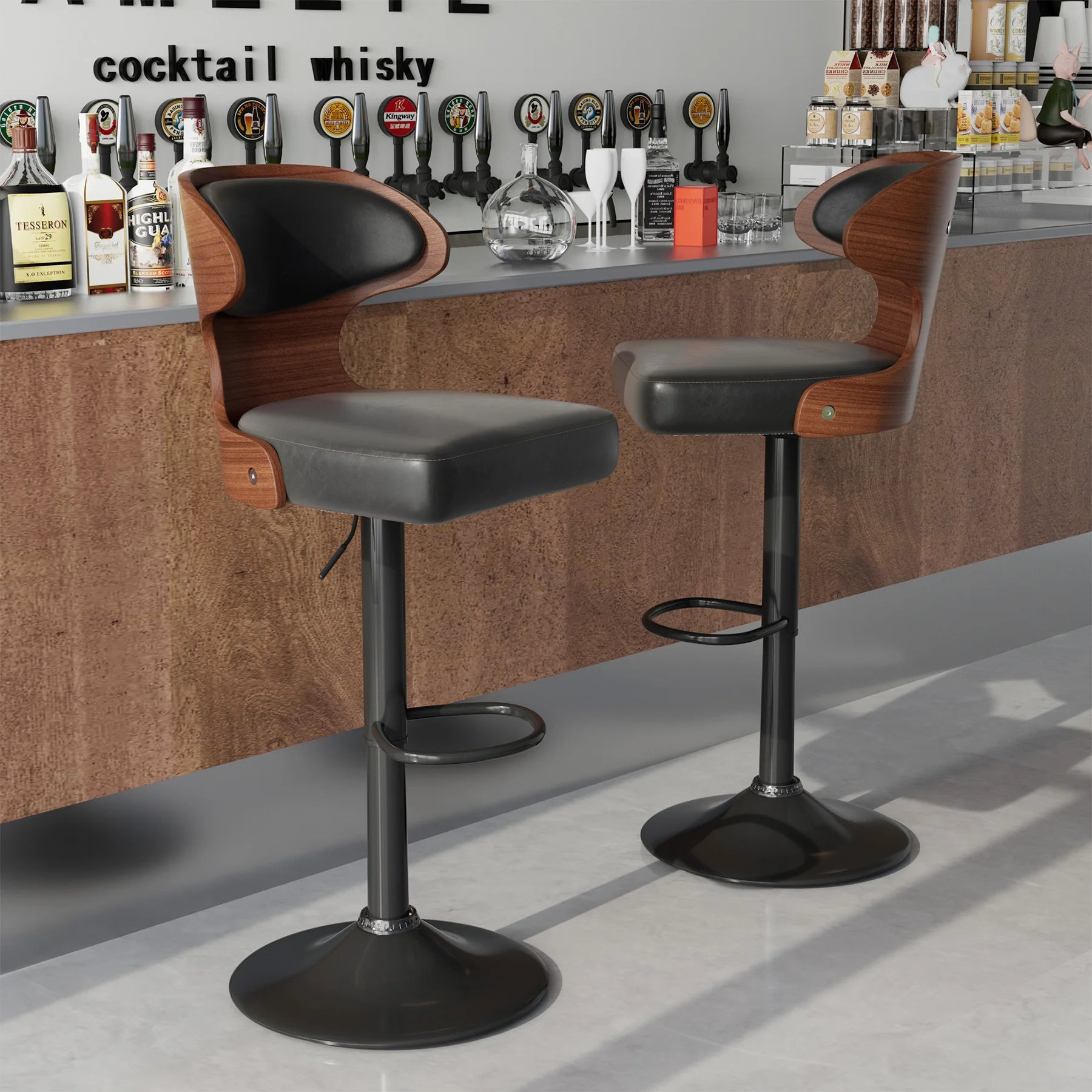 2PCS Bar Stools with Backrest – Soft Cushion Dining Chairs