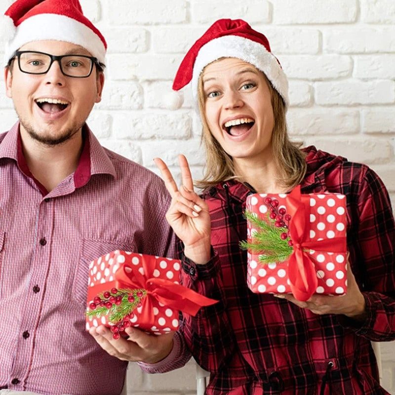 10PCS Artificial Pine Branches with Holly & Red Berries – Christmas Decorations