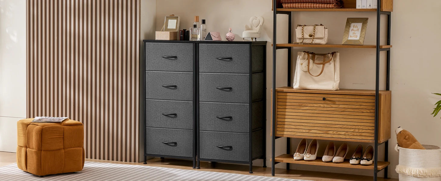 JHK Bedroom Dresser – 4 Fabric Drawers with Steel Frame