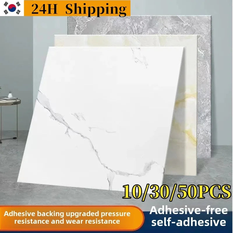 10/30/50PCS Marble PVC Wall & Floor Stickers – Waterproof Home Decor