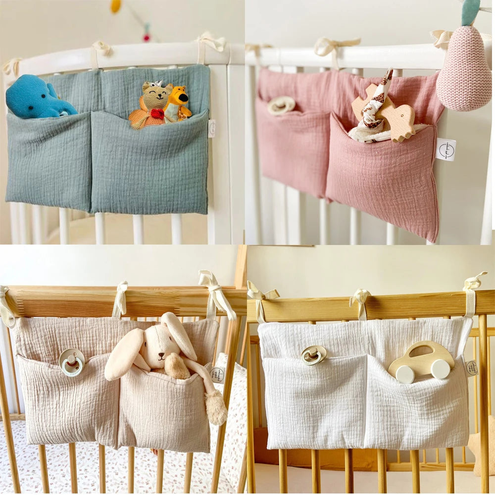 Baby Crib Organizer Hanging Storage Bag with 2 Pockets