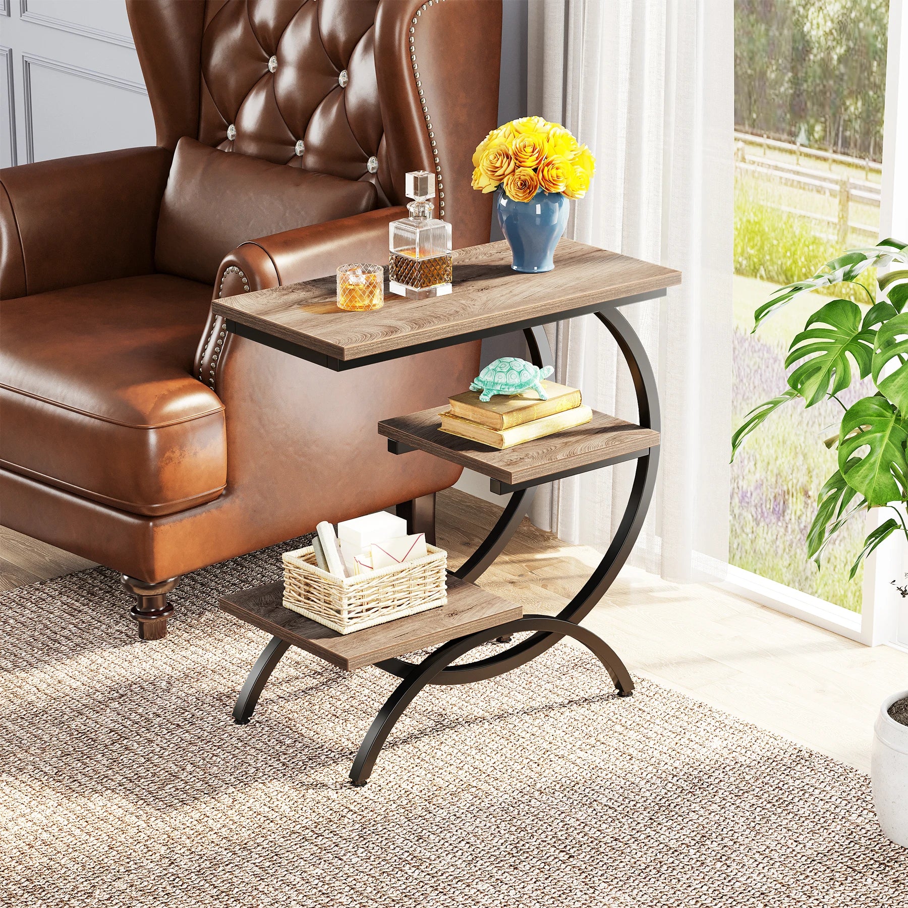 Tribesigns 3‑Tier C‑Shaped End Table