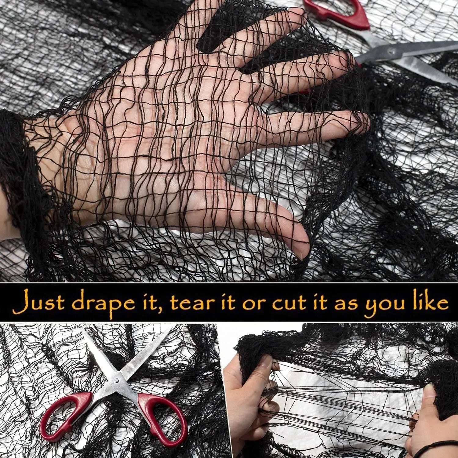 76x183cm Halloween Black Creepy Gauze Cloth – Spooky Party Decor