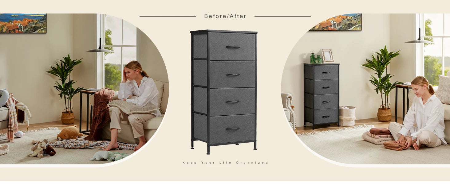 JHK Bedroom Dresser – 4 Fabric Drawers with Steel Frame