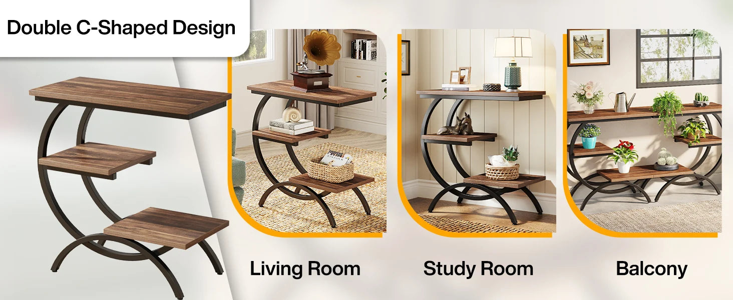 Tribesigns 3‑Tier C‑Shaped End Table