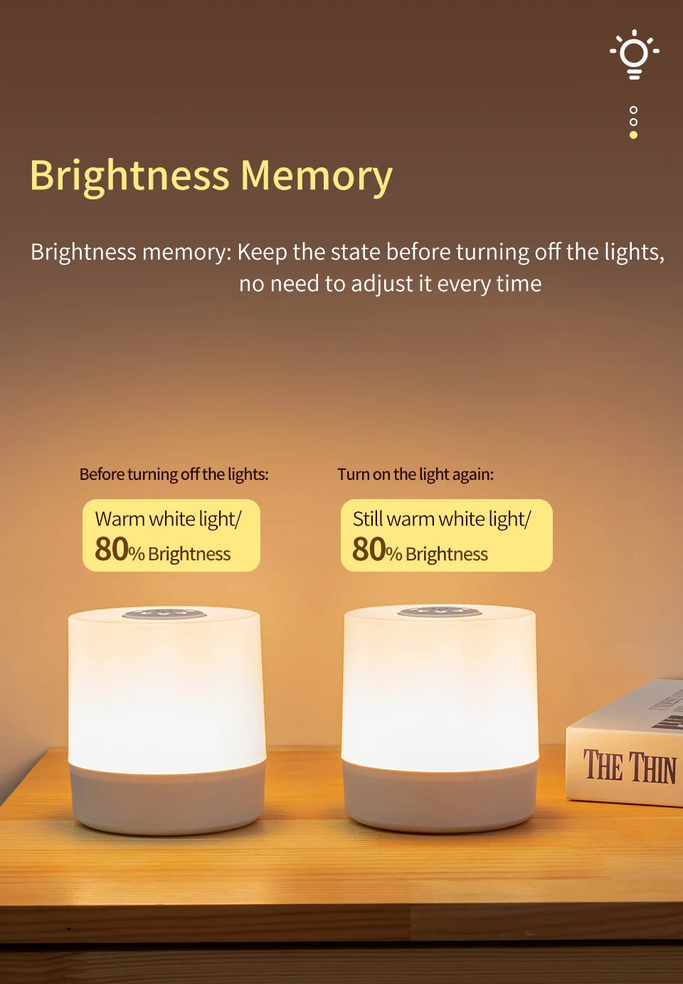 Rechargeable Dimmable LED Night Light with Remote Control