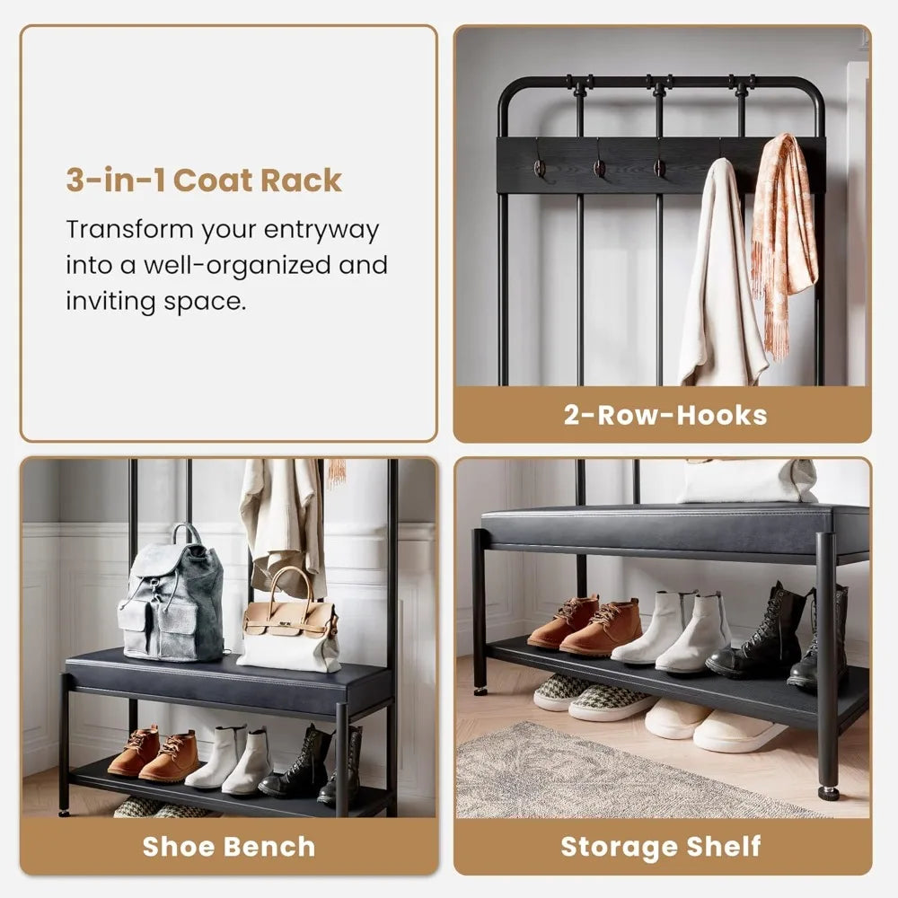 CERLIN Hall Tree – Coat Rack with Shoe Bench & Storage