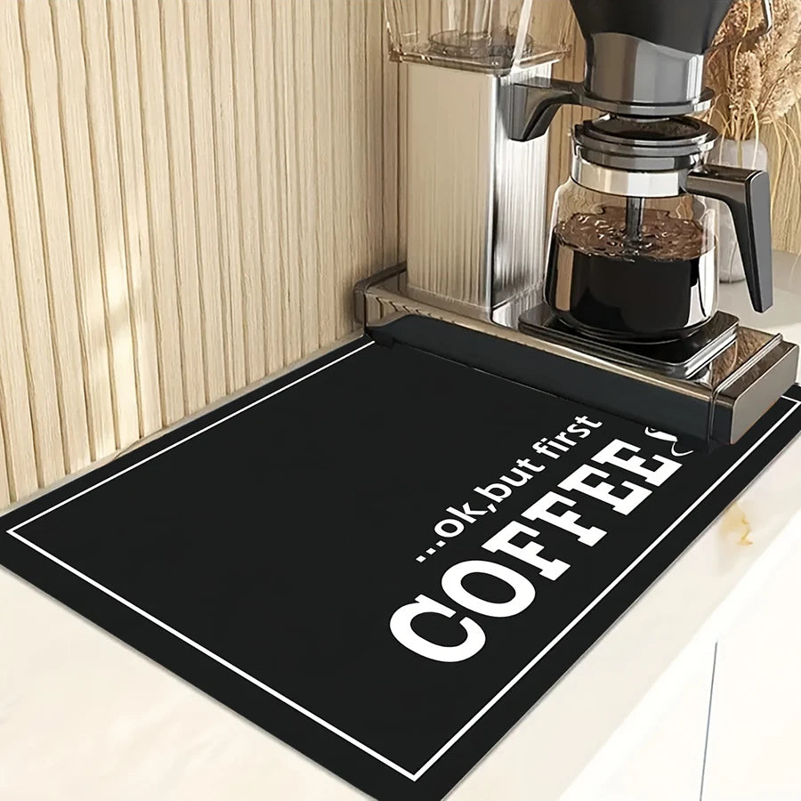 Black Coffee Letter Print Mat – Absorbent Coffee Machine Counter Mat