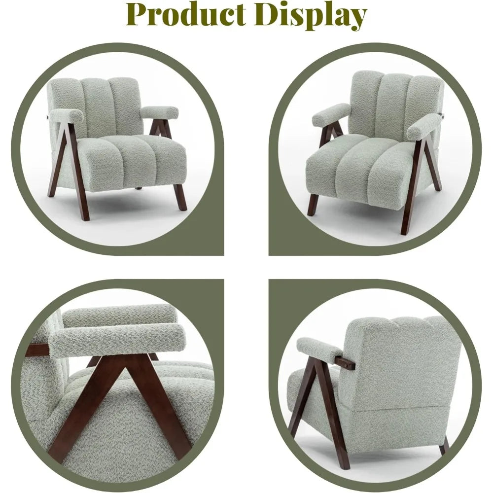 Set of 2 Mid-Century Modern Accent Chairs – Boucle Upholstered with Solid Wood Frame