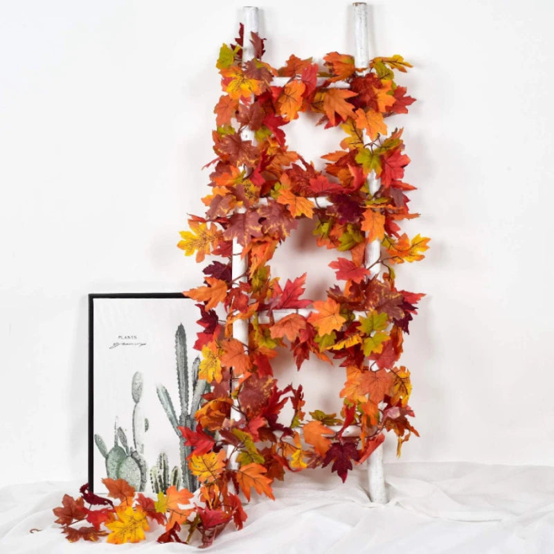 180CM Artificial Maple Leaf Garland – Autumn & Holiday Wall Decor