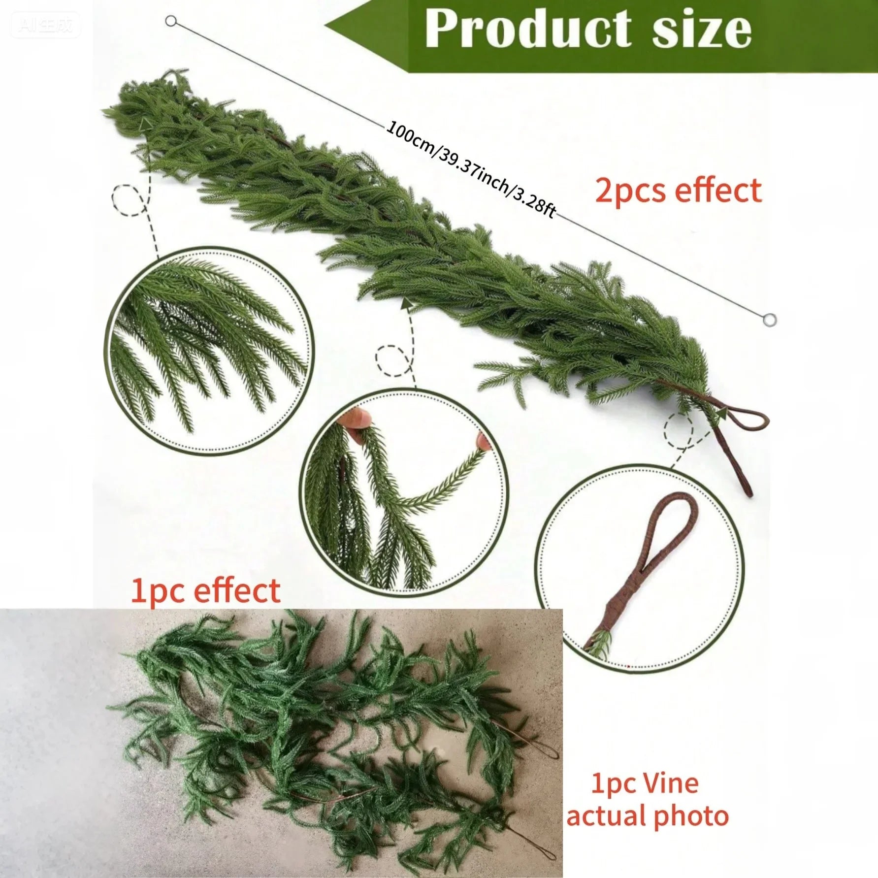 Artificial Norfolk Pine Christmas Wreath – Fake Green Garland for Home Decor