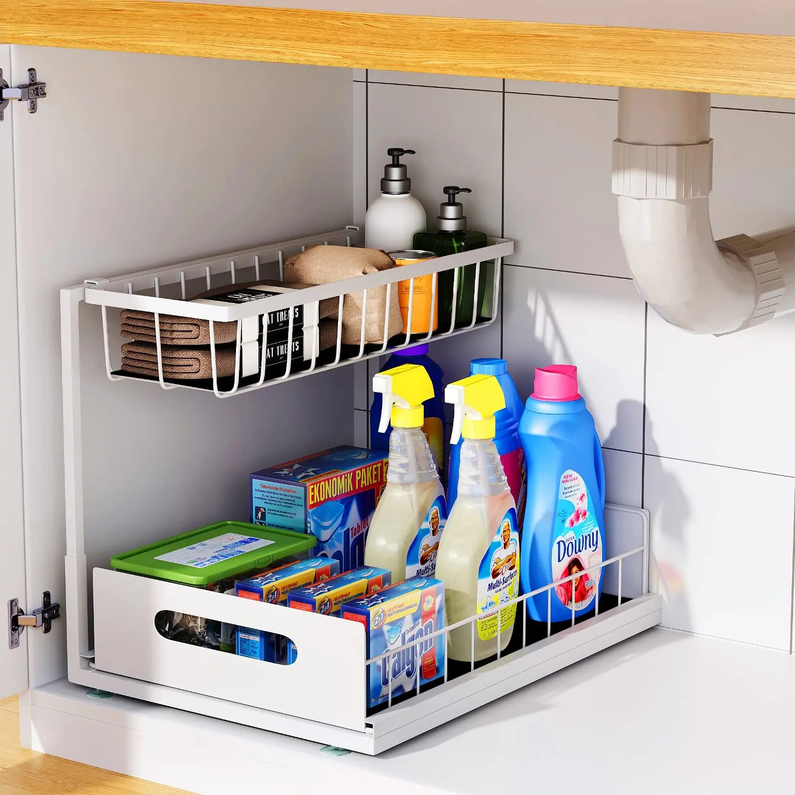 2-Tier Under Sink Sliding Cabinet Organizer Drawer