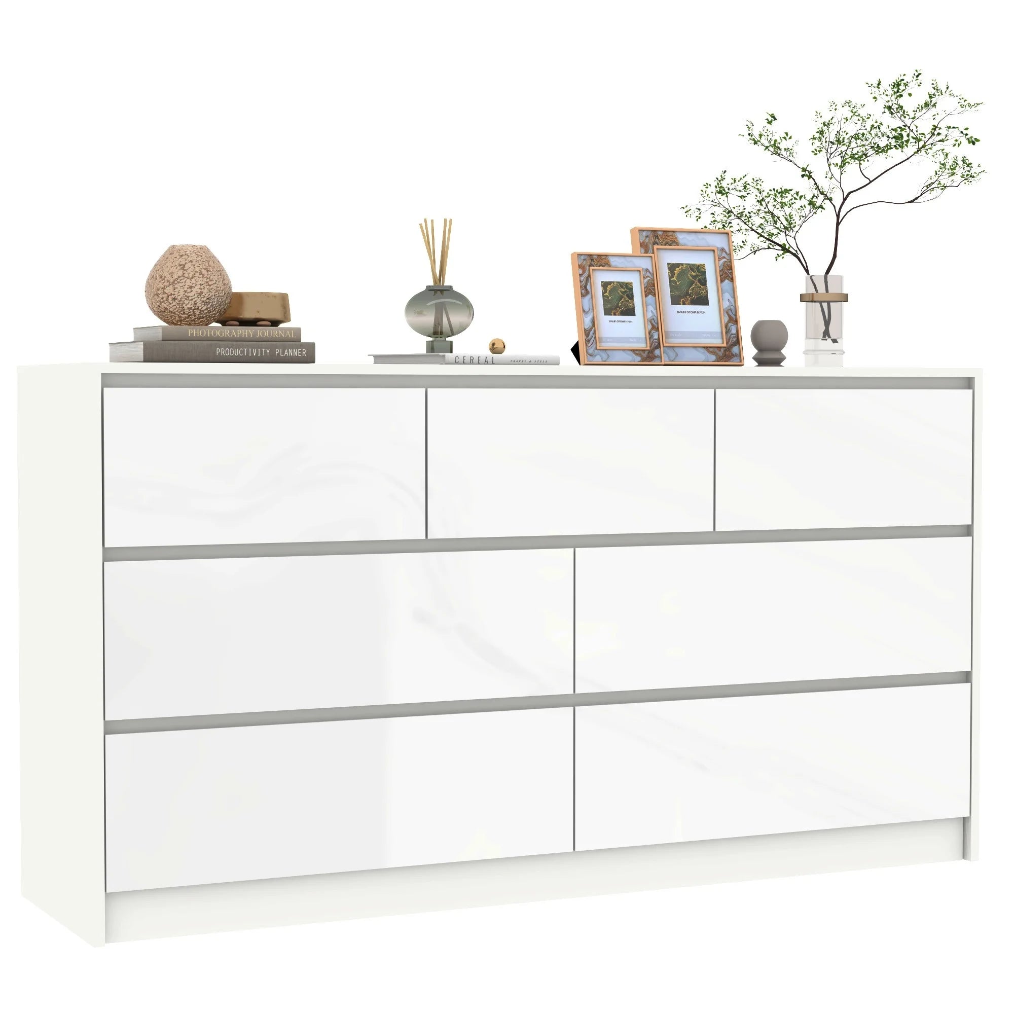 55" Modern 7-Drawer Dresser with High Gloss Finish