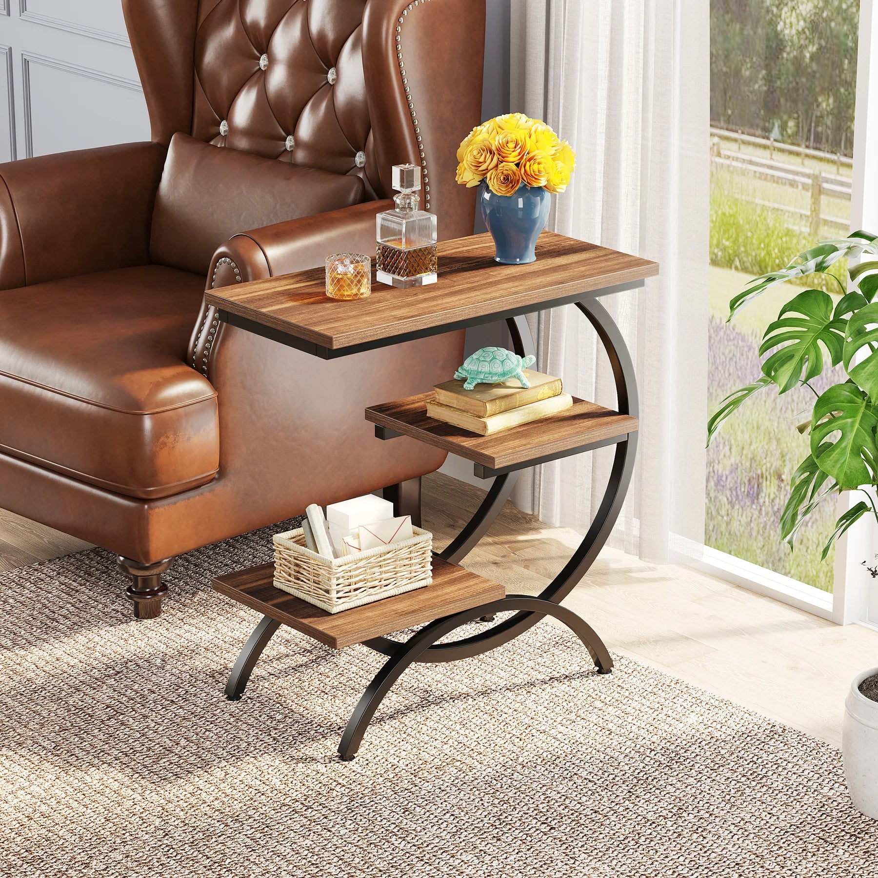 Tribesigns 3‑Tier C‑Shaped End Table