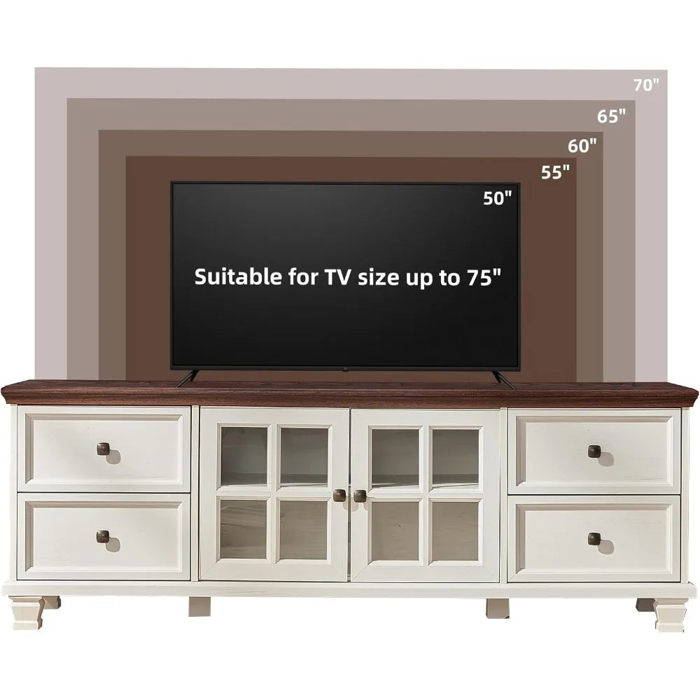 Rustic Farmhouse TV Stand – 4-Drawer Wood Entertainment Console