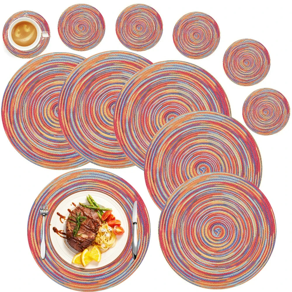 6PCS Round Table Mat & Coaster Set – Non-Slip Ramie Dining Placemats