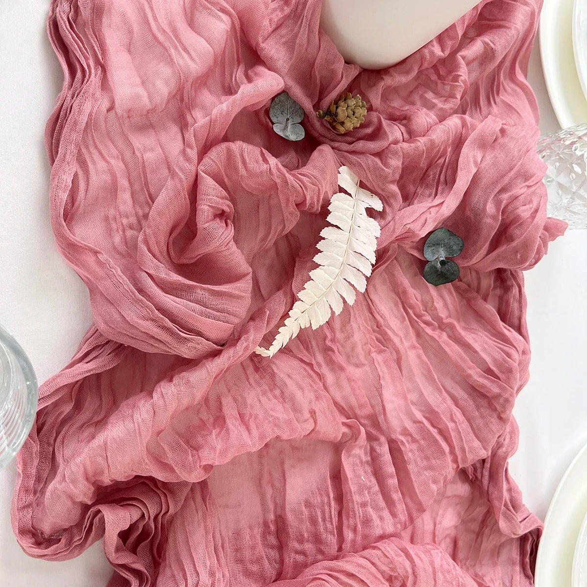 Semi-Sheer Sage Gauze Table Runner – Vintage Wedding & Party Decor