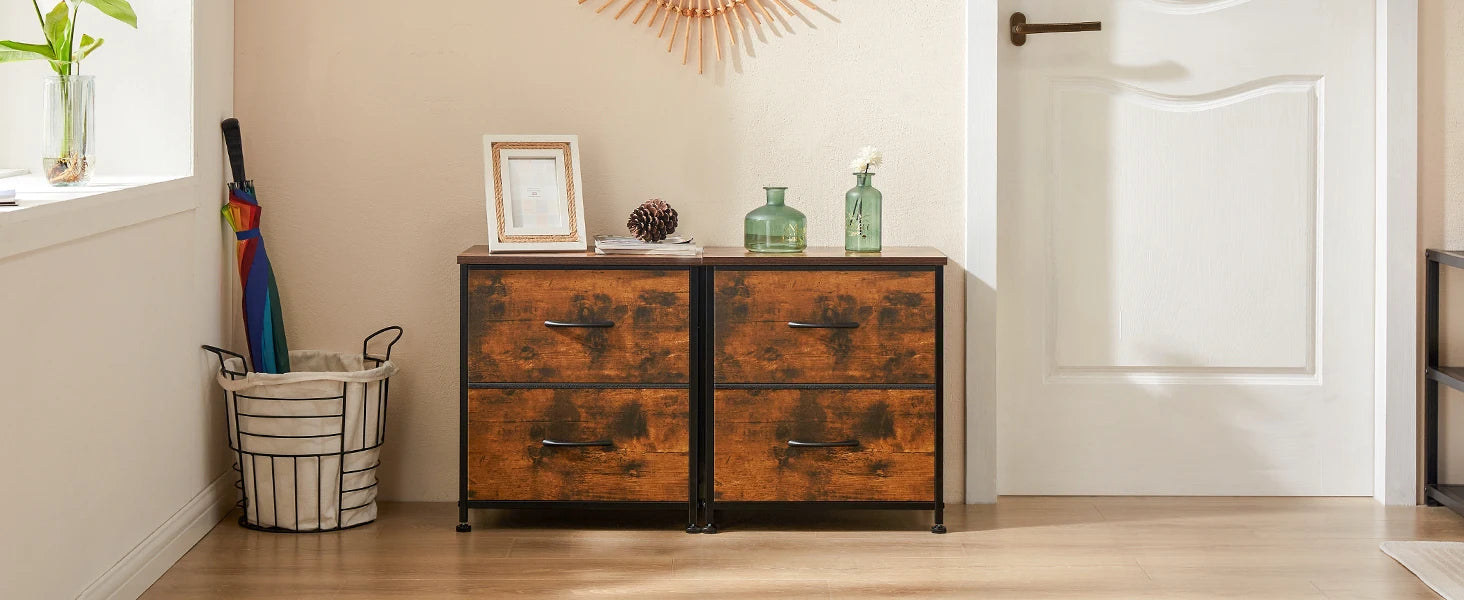 JHK Nightstand with 2 Fabric Drawers – Bedside & Coffee Table Storage Cabinet