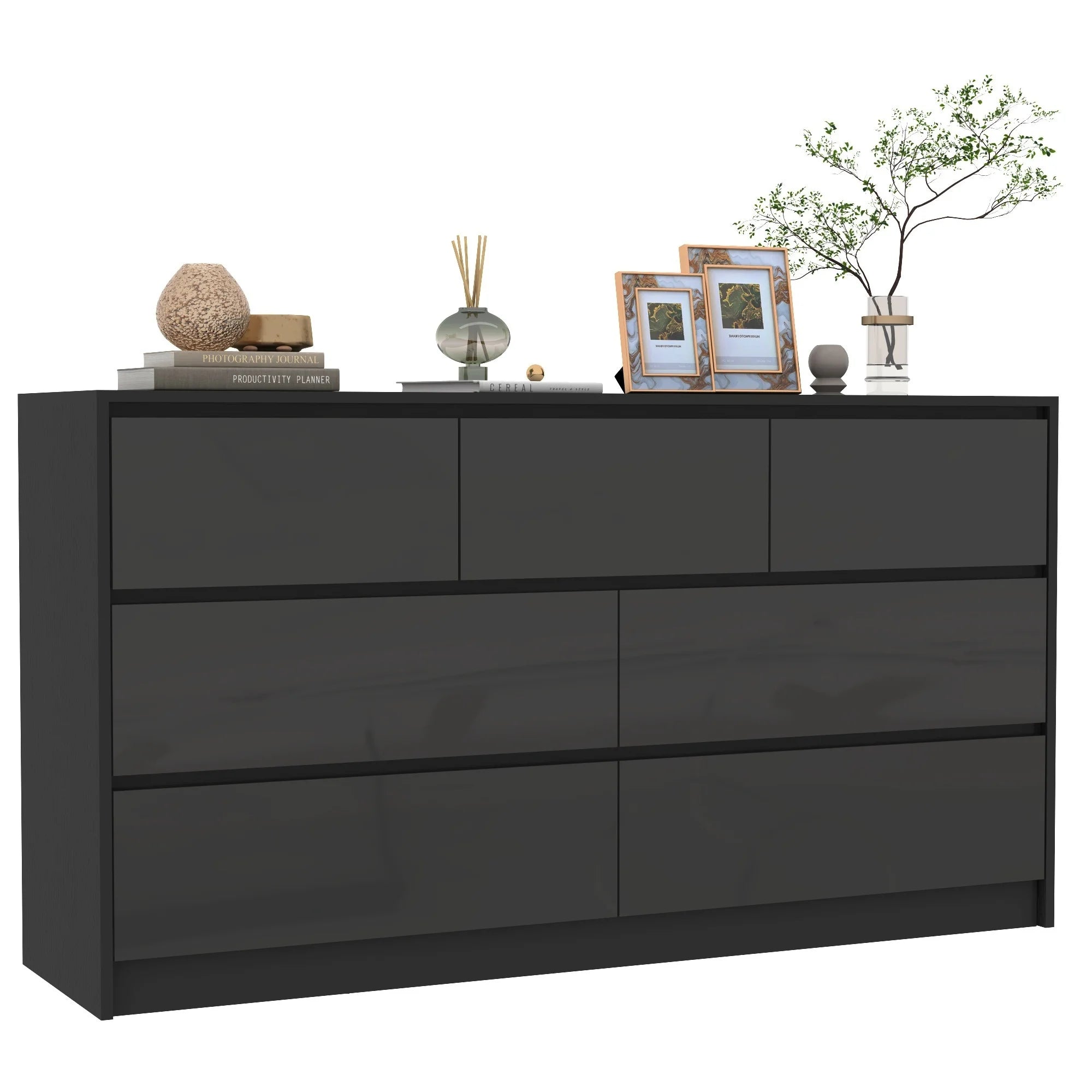 55" Modern 7-Drawer Dresser with High Gloss Finish