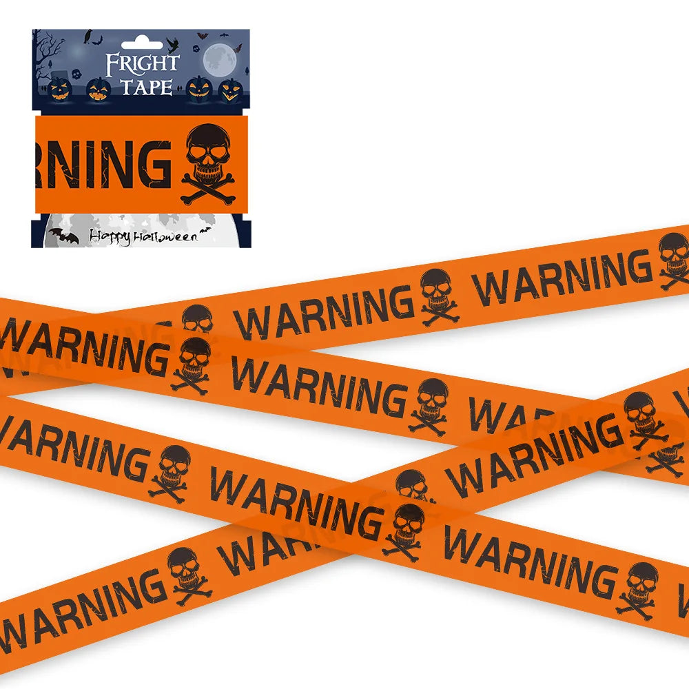 1PC Halloween Window Prop – Plastic Skull Head Warning Tape Sign for Party & Decoration